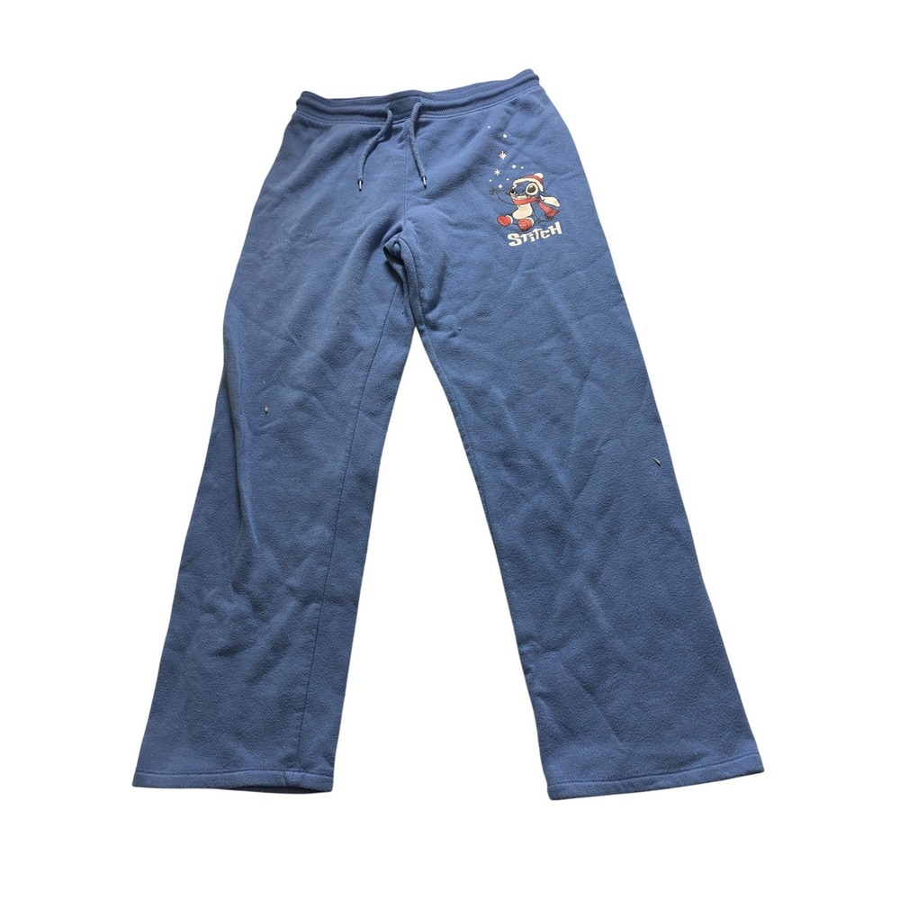 Disney Stitch‎ Blue Fleece Sweatpants Womens Medium Drawstring Lounge Pants